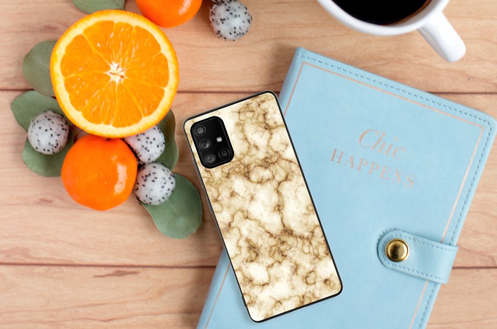 Samsung Galaxy A71 Marmeren Print Telefoonhoesje Marmer Goud B2C Telecom