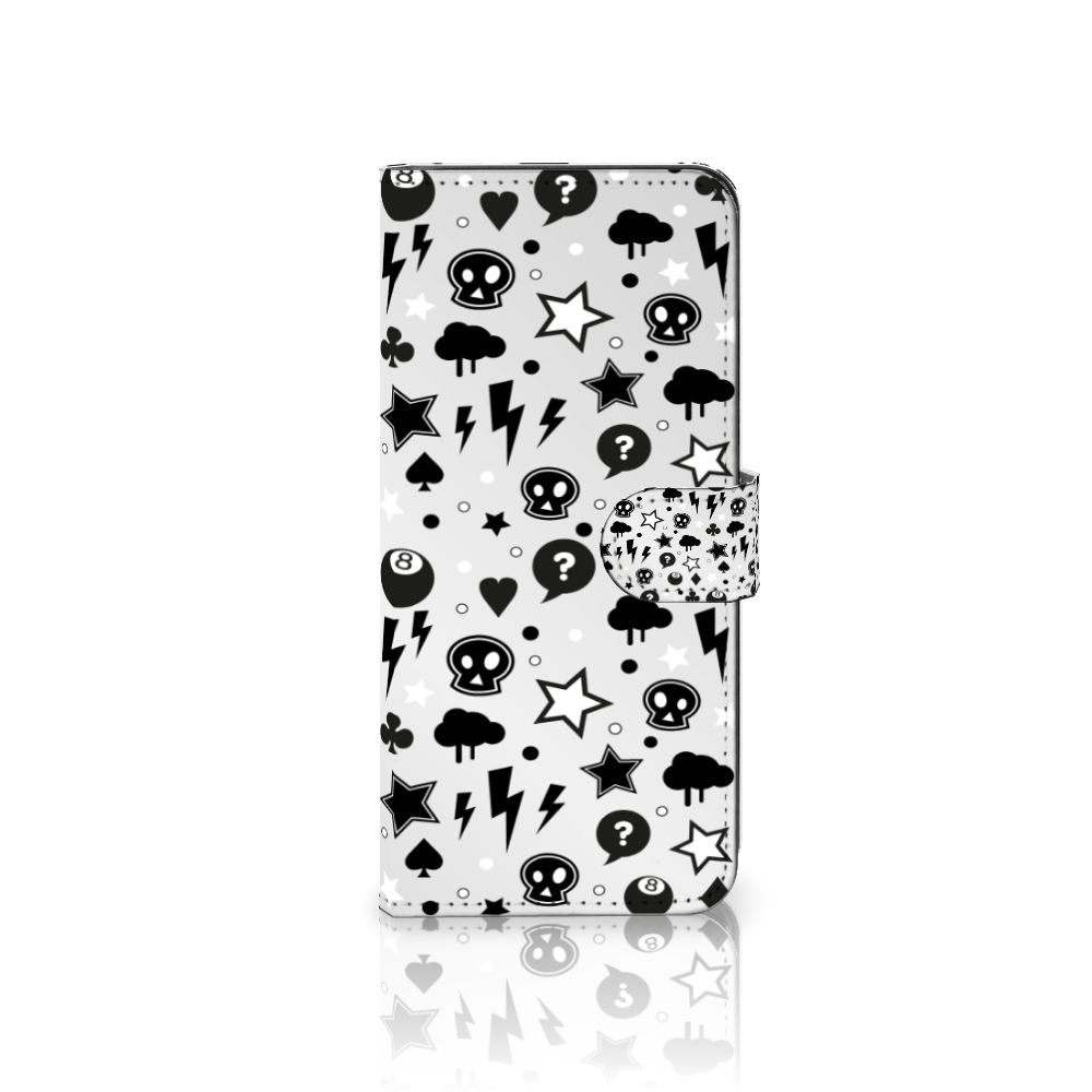Telefoonhoesje met Naam Samsung Galaxy A14 4G Silver Punk met unieke zilveren punk design en zwart-witte prints.