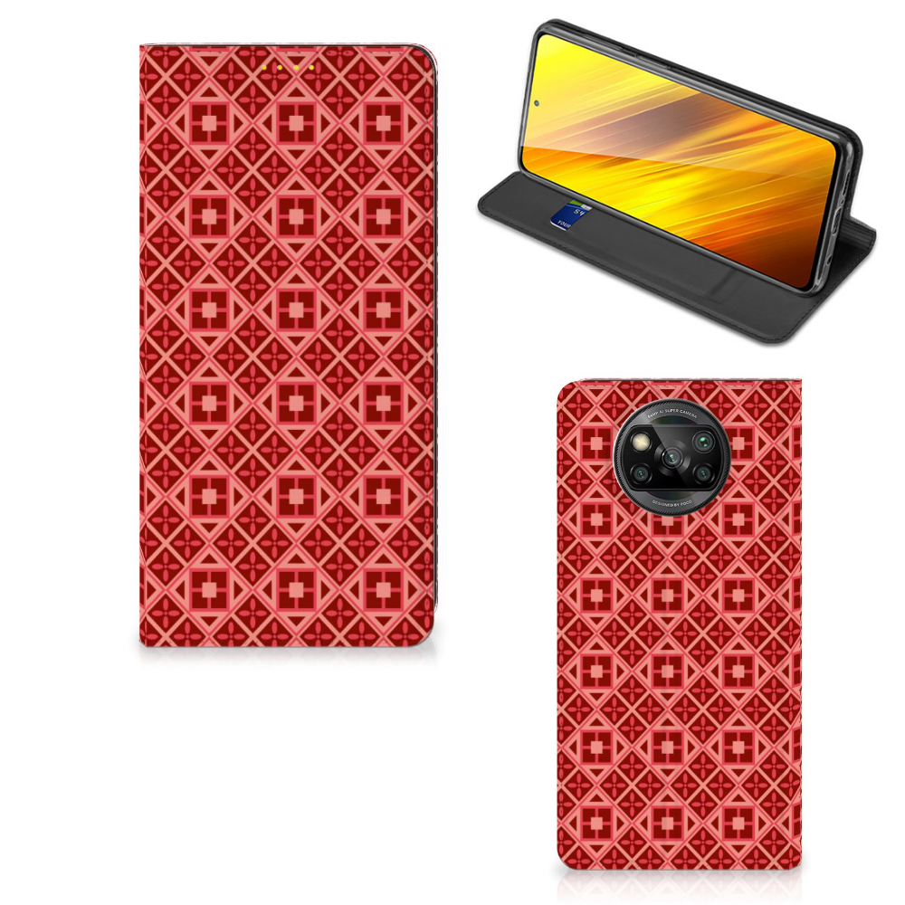Xiaomi Poco X3 Pro | Poco X3 Hoesje met Magneet Batik Rood - B2C Telecom