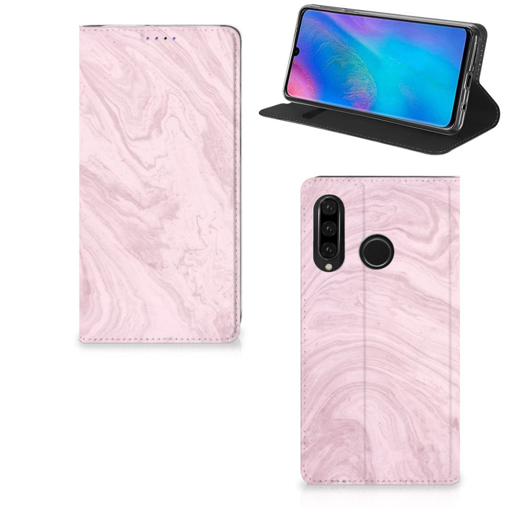 Huawei P30 Lite New Edition Standcase Marble Pink - Origineel Cadeau Vriendin