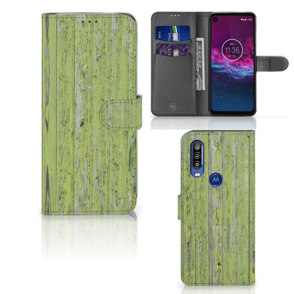 Motorola One Action Book Style Case Green Wood