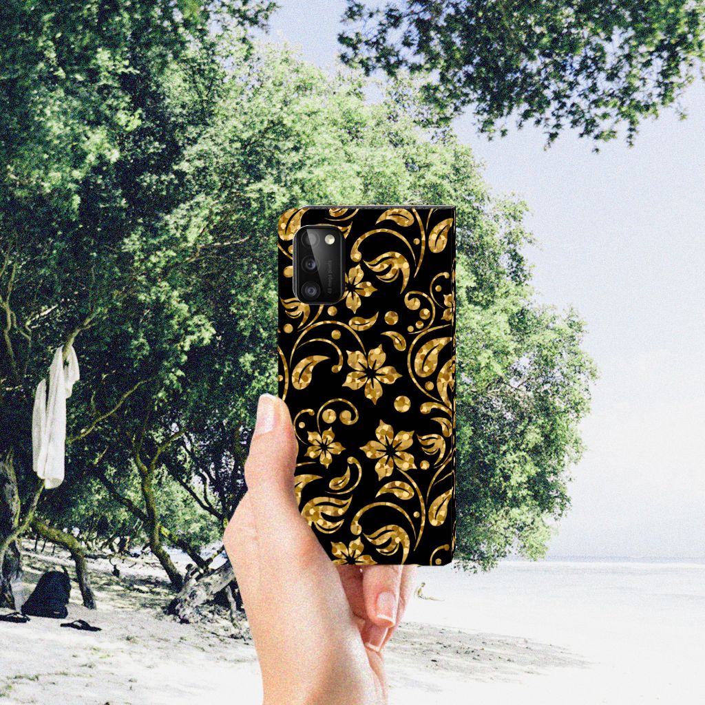 Samsung Galaxy A41 Smart Cover Gouden Bloemen - B2C Telecom