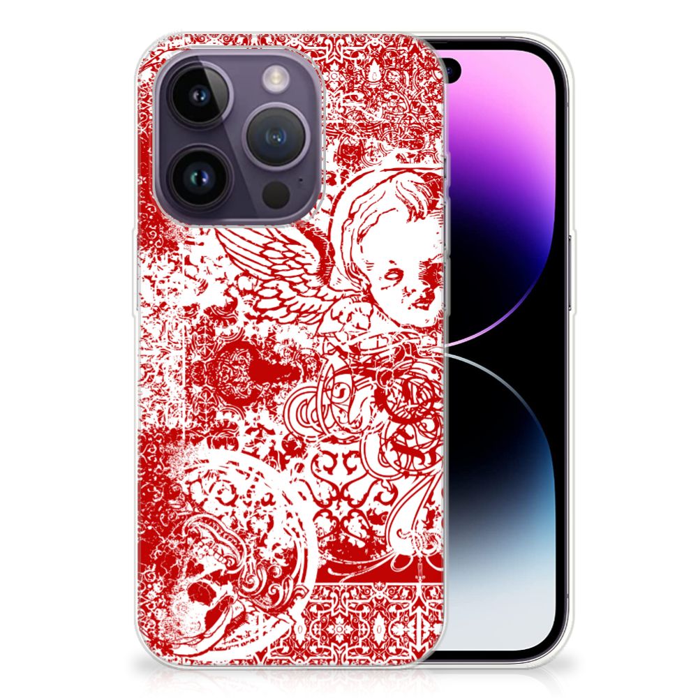 Silicone Back Case Apple iPhone 14 Pro Angel Skull Rood afbeelding met mysterieus design in rood en wit 👻