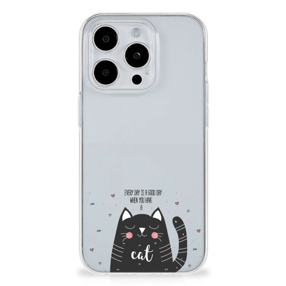 iPhone 15 Pro Max Telefoonhoesje met Naam Cat Good Day met schattige kat en tekst 'Every day is a good day when you have a cat' 🐱