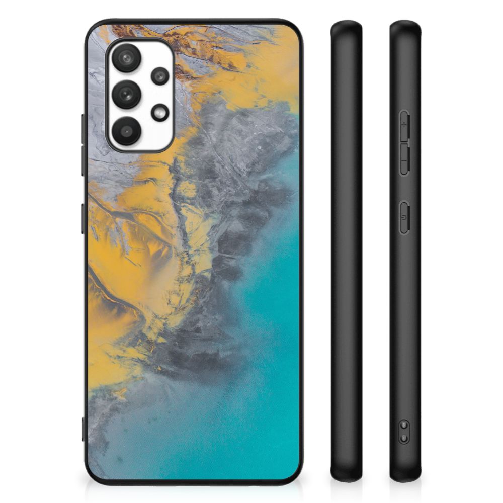 Samsung Galaxy A32 4G | A32 5G Enterprise Editie Marmeren Print Telefoonhoesje Marble Blue Gold B2C Telecom
