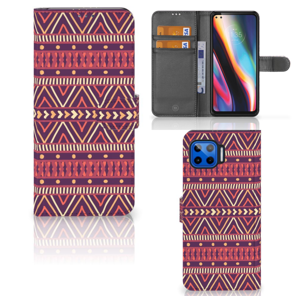 Motorola Moto G 5G Plus Telefoon Hoesje Aztec Paars