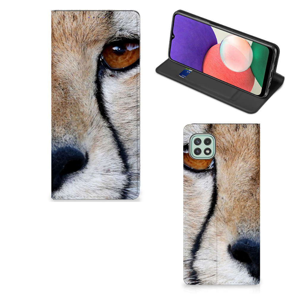 Samsung Galaxy A22 5G Hoesje maken Cheetah close-up design met cheetah print en jachtluipaard details.