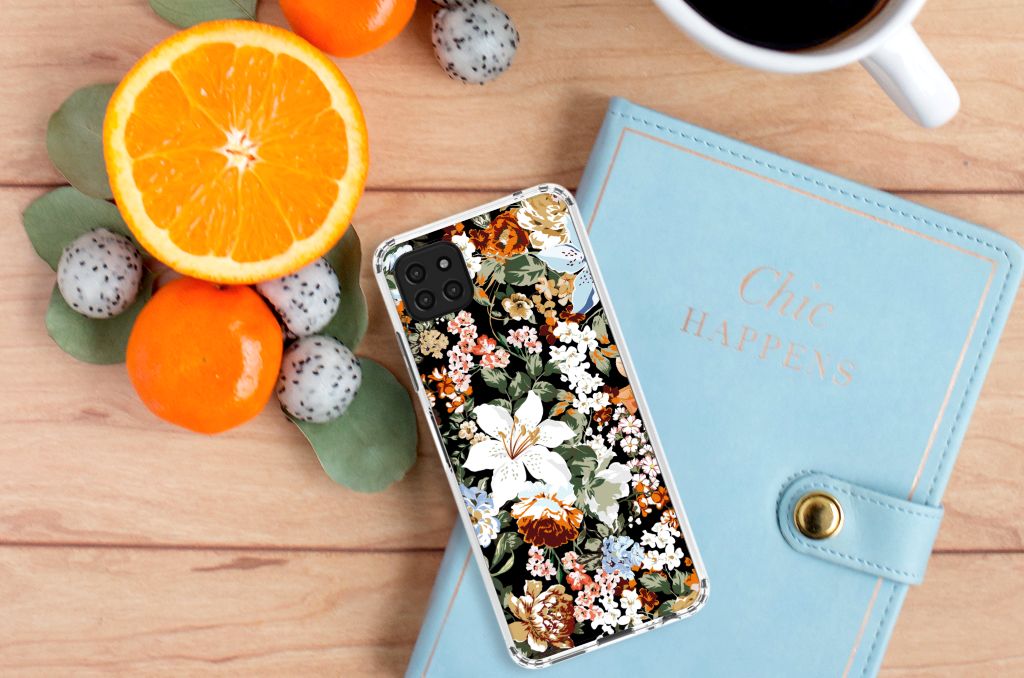 Case voor Samsung Galaxy A22 5G Dark Flowers B2C Telecom