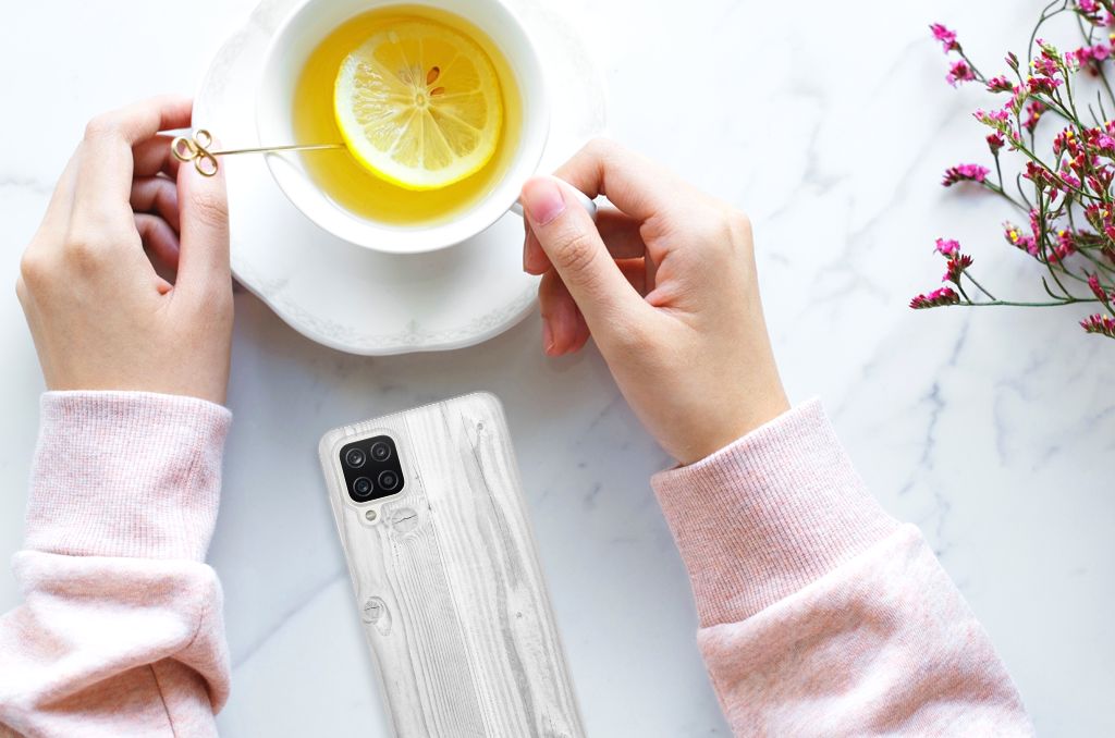 Samsung Galaxy A12 Bumper Hoesje White Wood