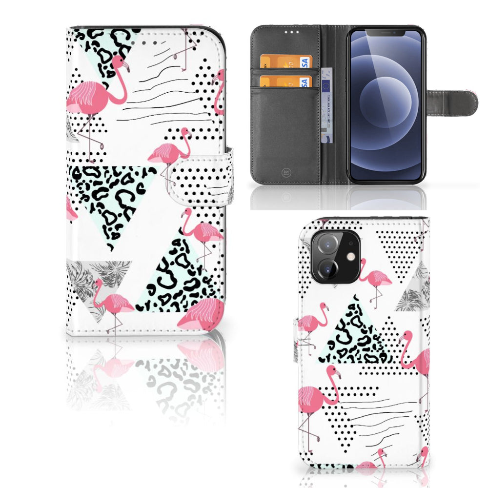 iPhone 12 | 12 Pro (6.1") Telefoonhoesje met Pasjes Flamingo Triangle