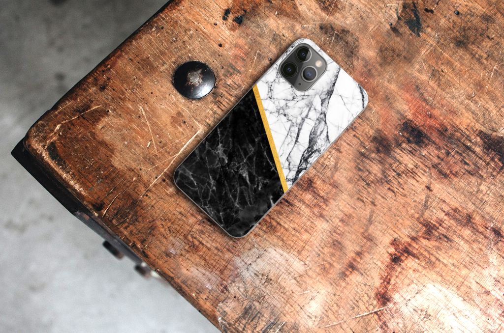 Apple iPhone 11 Pro TPU Siliconen Hoesje Marmer Wit Zwart - Origineel Cadeau Man