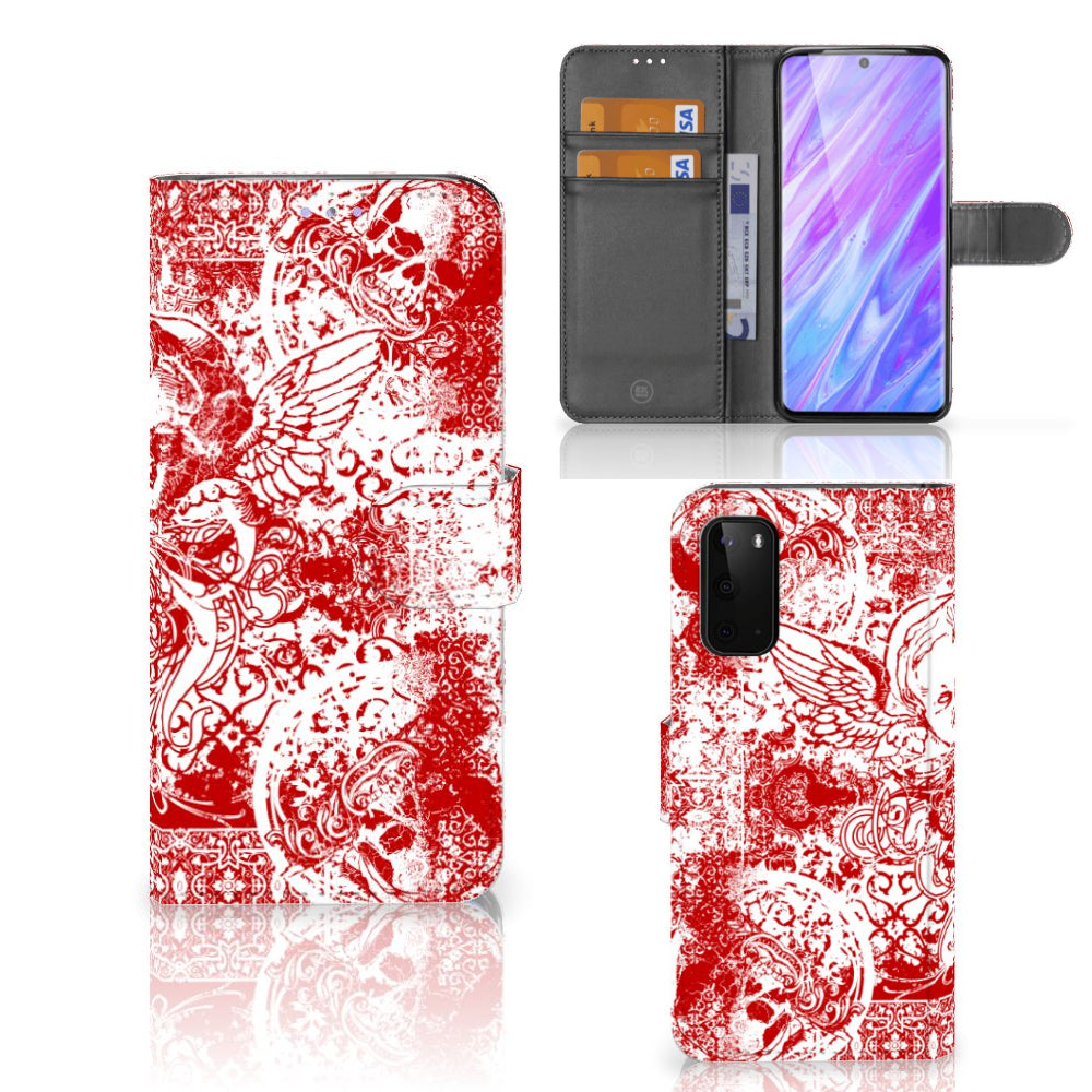 Telefoonhoesje met Naam Samsung Galaxy S20 Angel Skull Rood