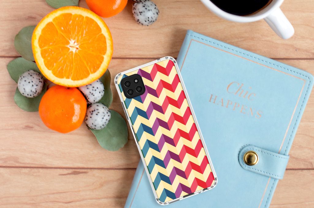 Samsung Galaxy A22 5G Doorzichtige Silicone Hoesje Zigzag Multi Color B2C Telecom