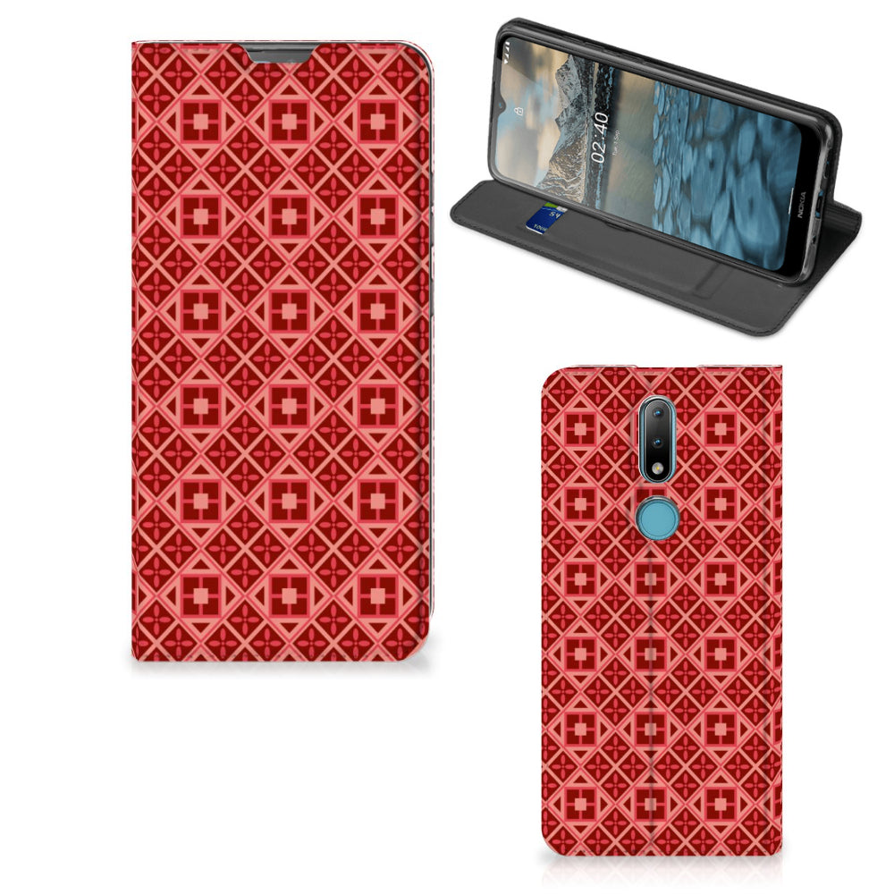 Nokia 2.4 Hoesje met Magneet Batik Rood