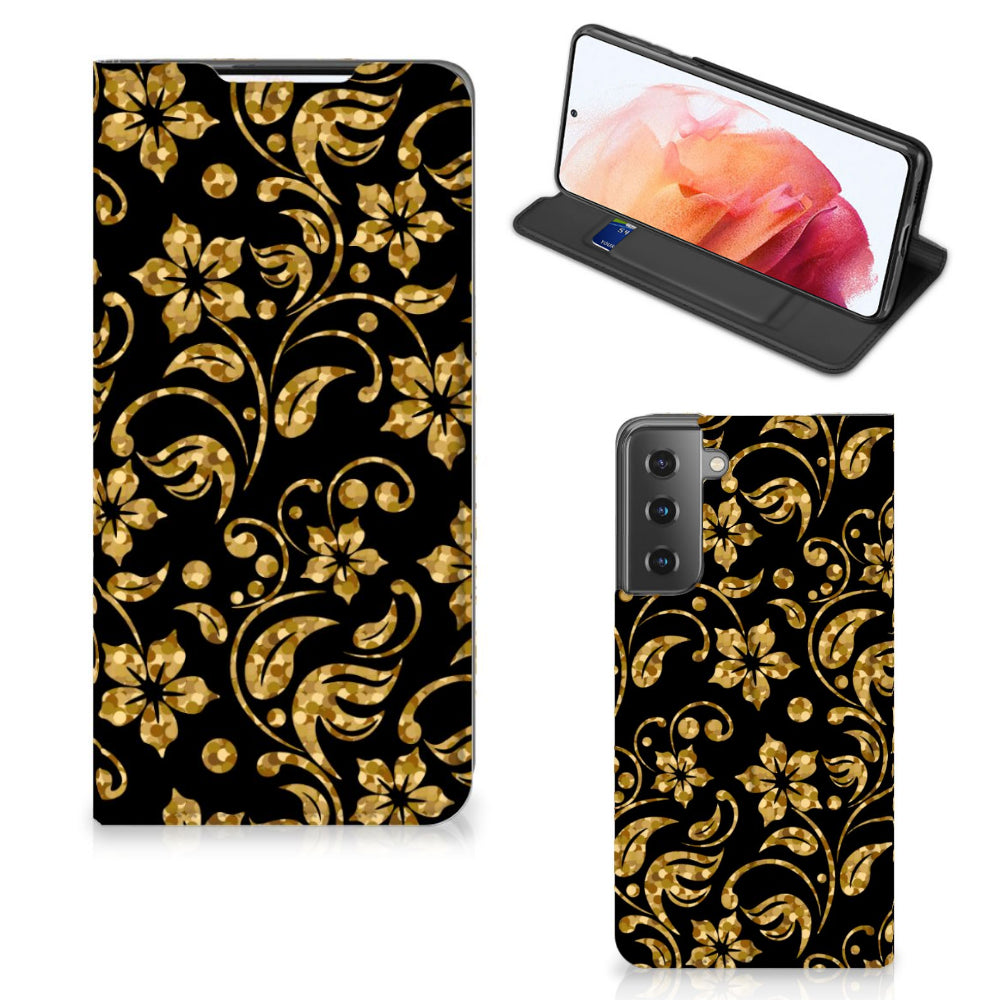 Samsung Galaxy S21 Smart Cover Gouden Bloemen