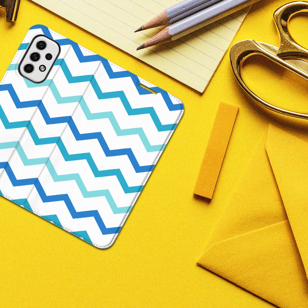 Samsung Galaxy A23 Hoesje met Magneet Zigzag Blauw - B2C Telecom