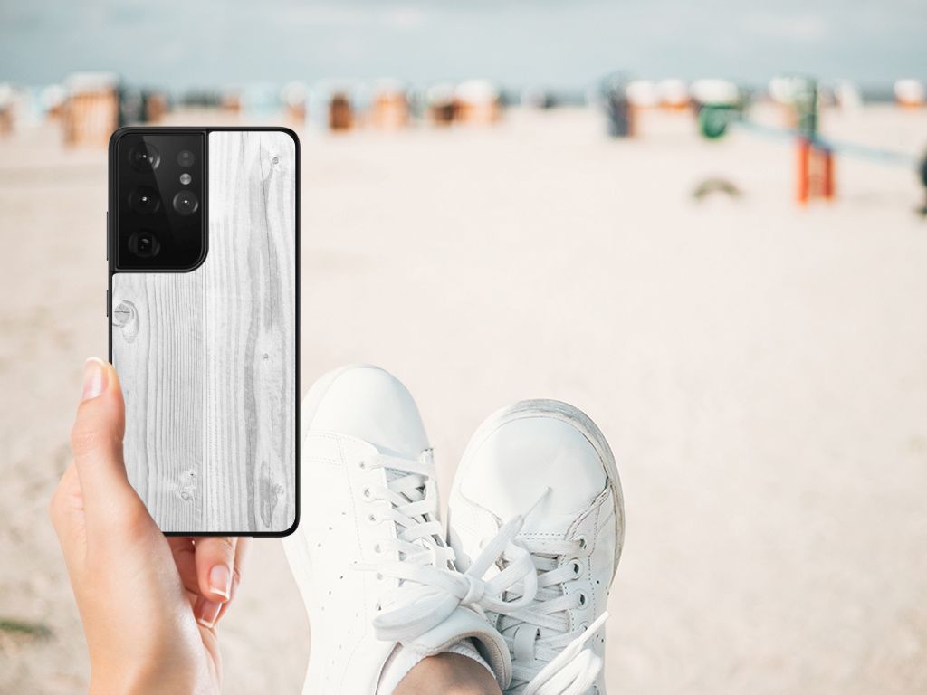 Samsung Galaxy S21 Ultra Houten Print Telefoonhoesje White Wood B2C Telecom