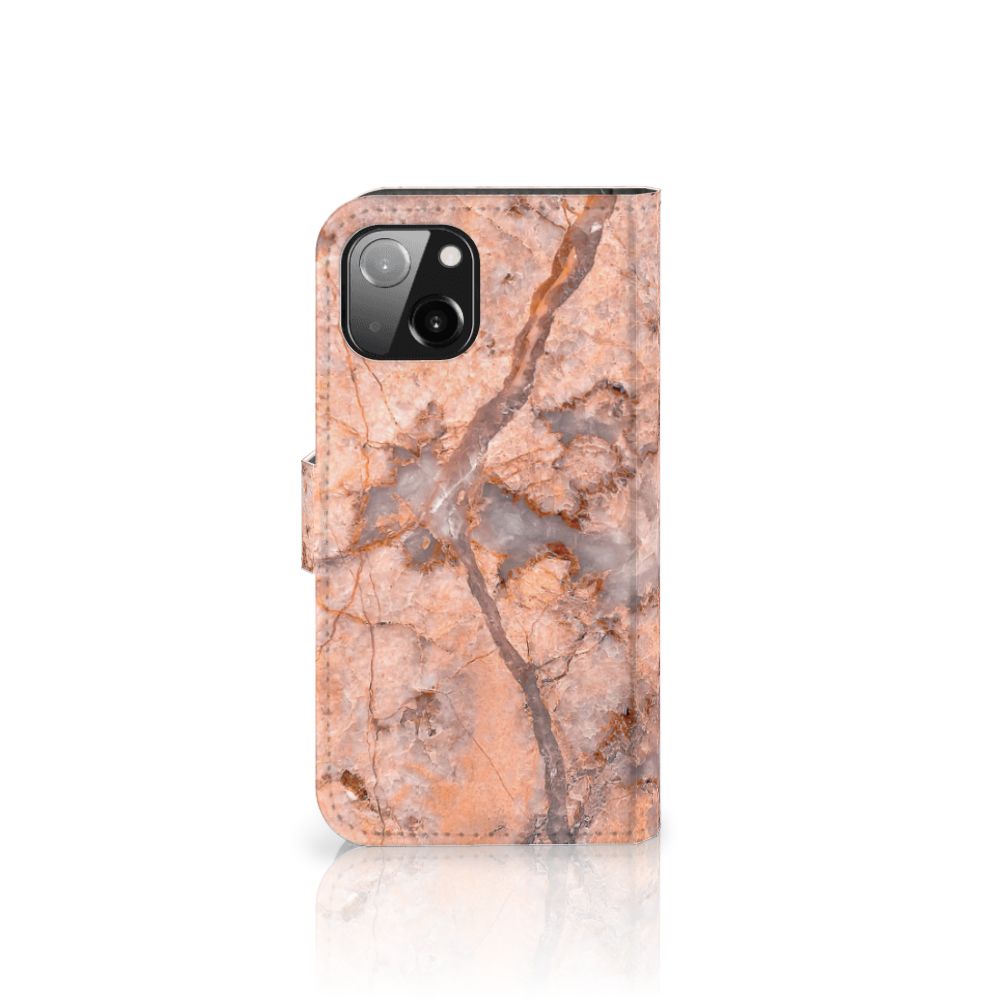 Apple iPhone 13 Bookcase Marmer Oranje