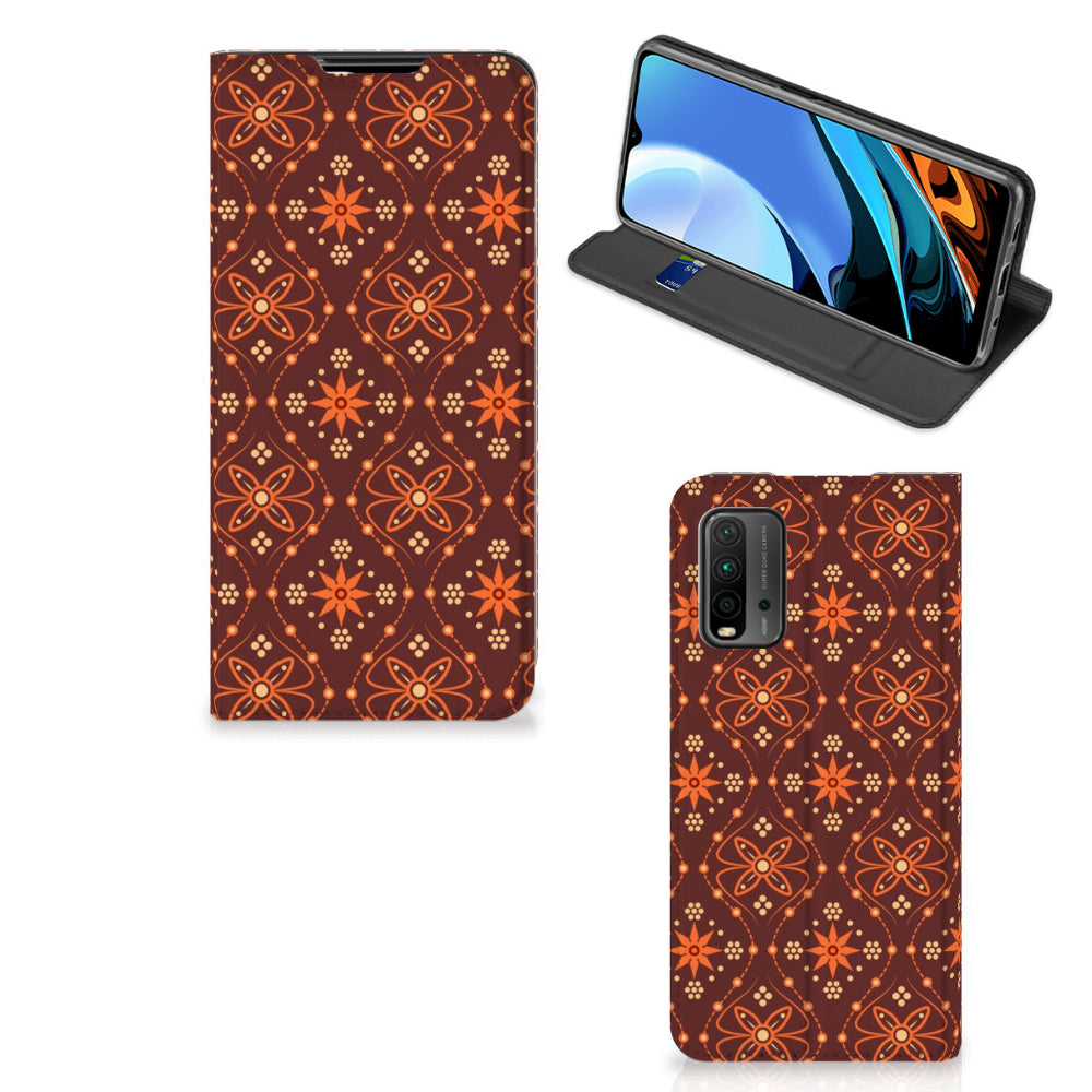 Xiaomi Poco M3 | Redmi 9T Hoesje met Magneet Batik Brown