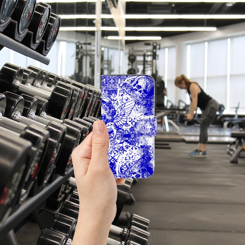 Telefoonhoesje met Naam iPhone 13 Pro Angel Skull Blauw
