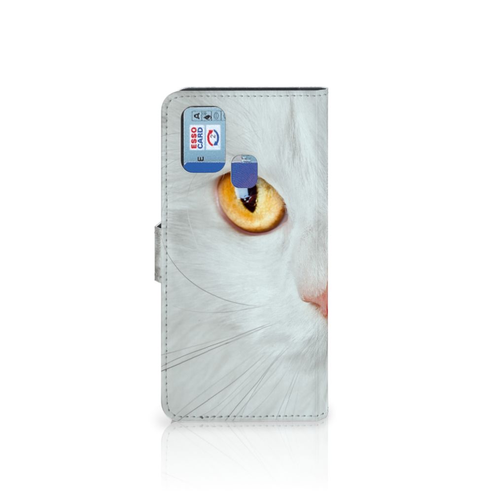 Samsung Galaxy M31 Telefoonhoesje met Pasjes Witte Kat
