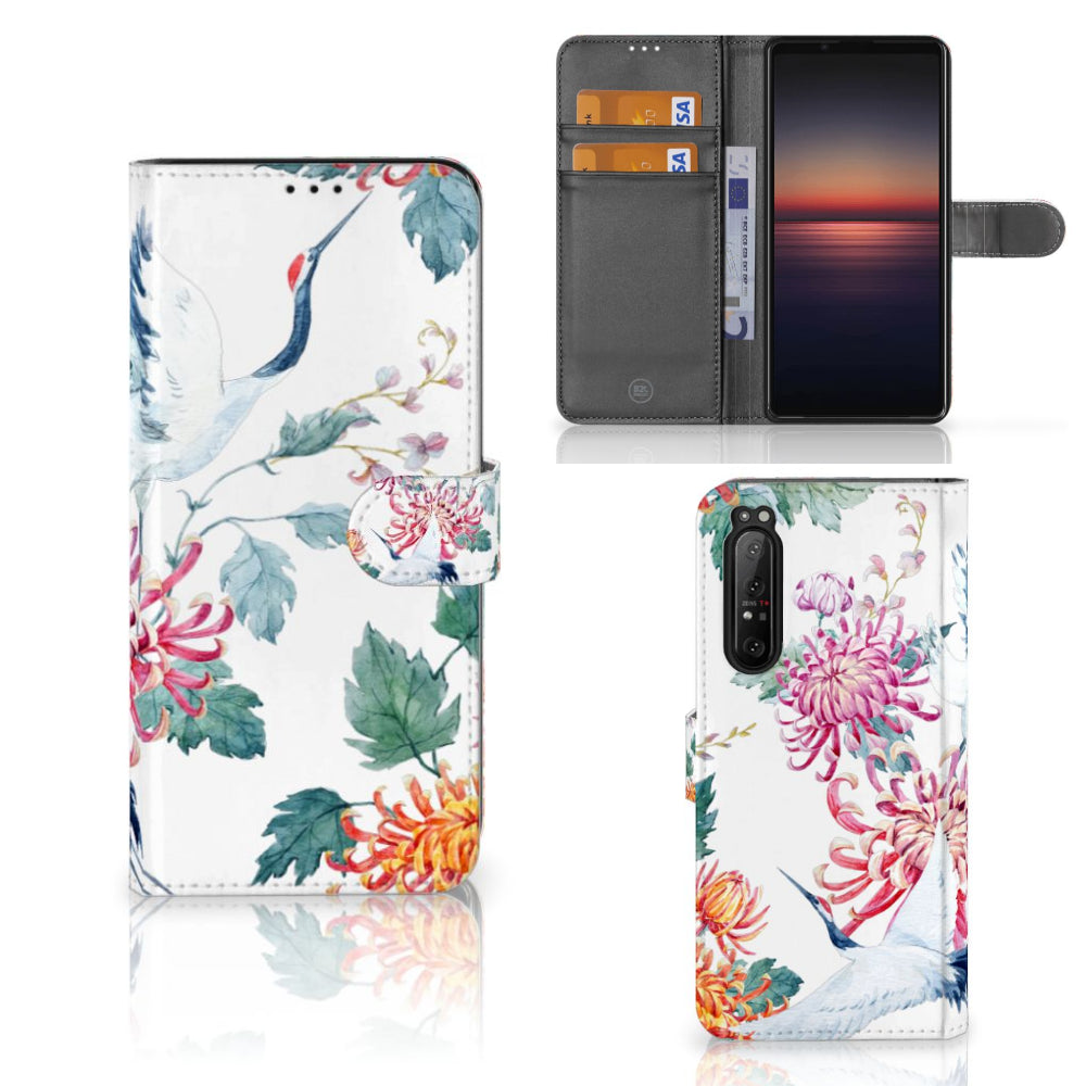 Sony Xperia 1 II Telefoonhoesje met Pasjes Bird Flowers