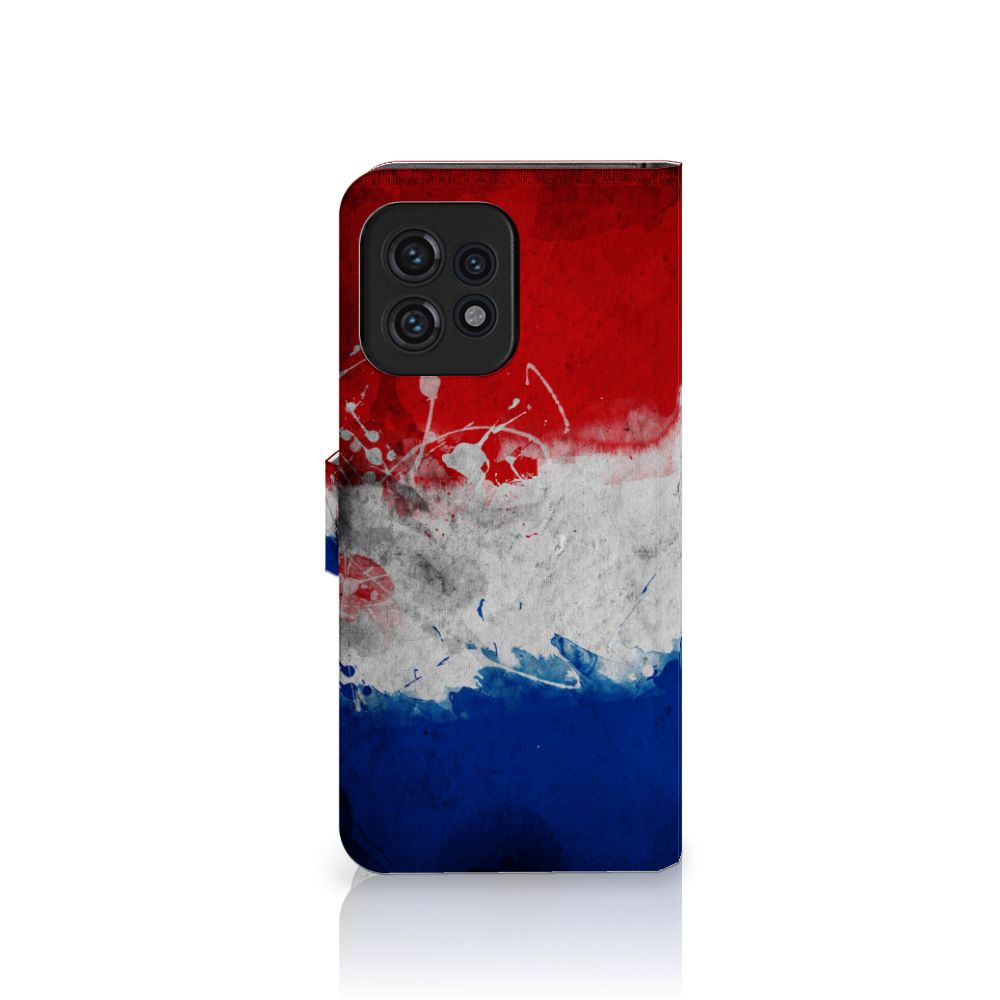 Motorola Edge 40 Pro Bookstyle Case Nederland met artistiek ontwerp van de Nederlandse vlag.