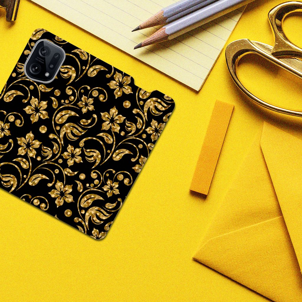 OPPO Find X5 Smart Cover Gouden Bloemen - B2C Telecom