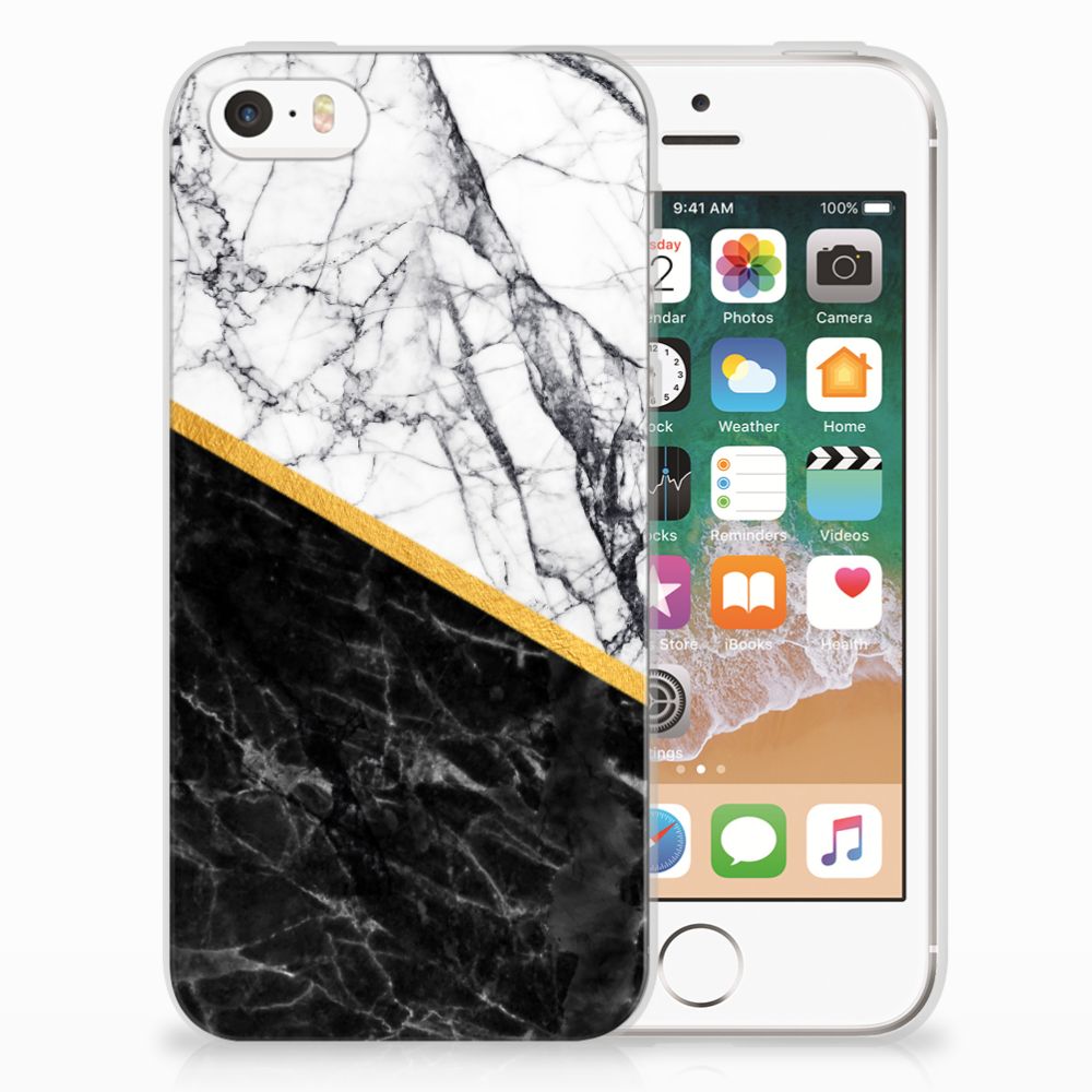 Apple iPhone SE | 5S TPU Siliconen Hoesje Marmer Wit Zwart - Origineel Cadeau Man