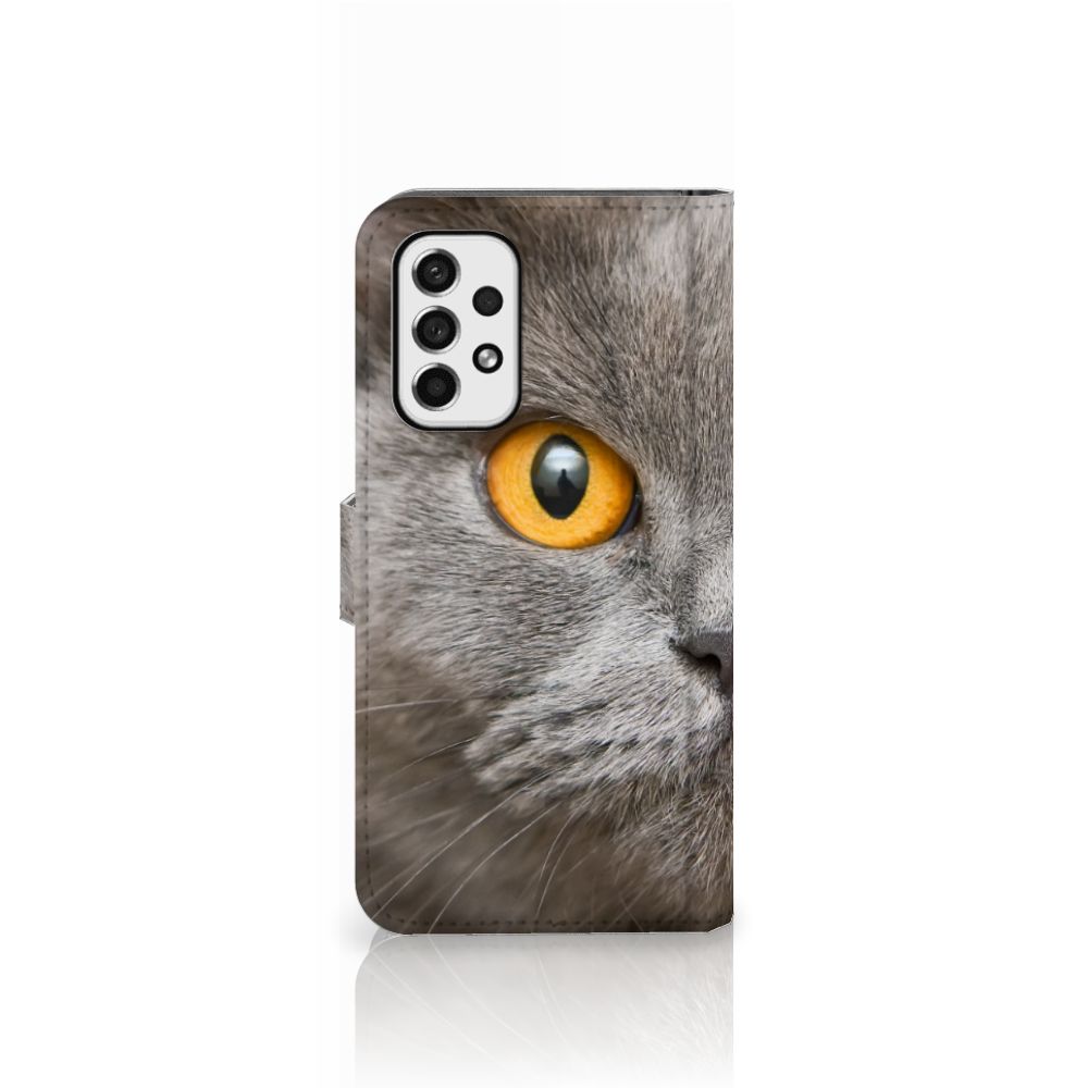 Telefoonhoesje met Pasjes Samsung Galaxy A53 Britse Korthaar met kat en opvallende ogen