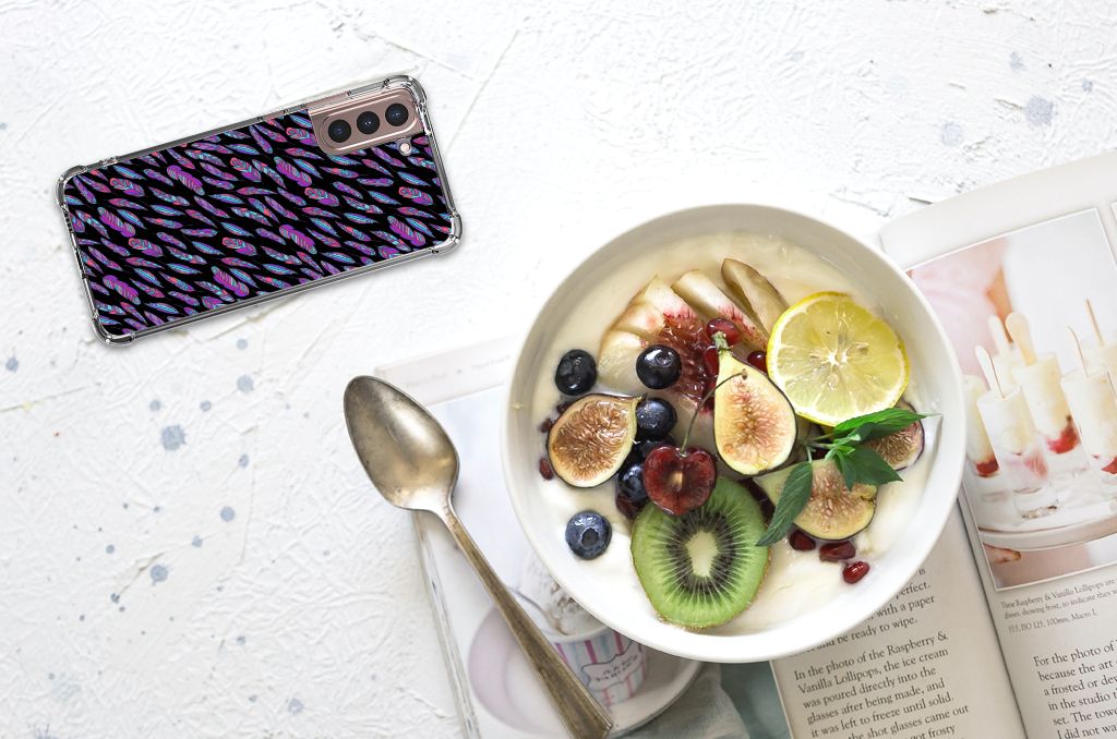 Samsung Galaxy S21 Plus Doorzichtige Silicone Hoesje Feathers Color B2C Telecom
