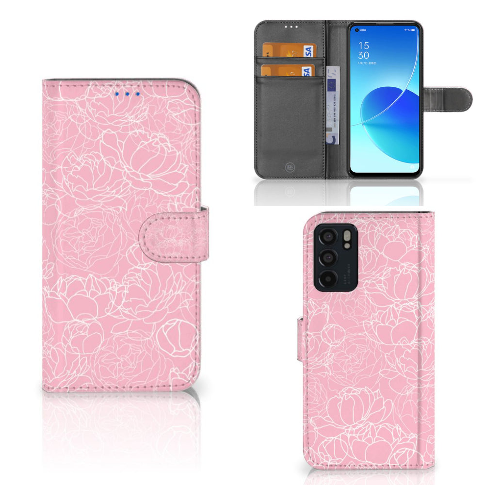 OPPO Reno6 5G Hoesje White Flowers