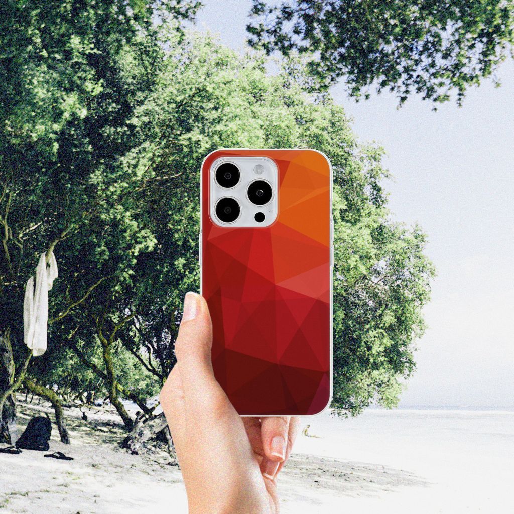TPU Hoesje voor iPhone 15 Pro Max Polygon Red met abstracte vormen in warme tinten.