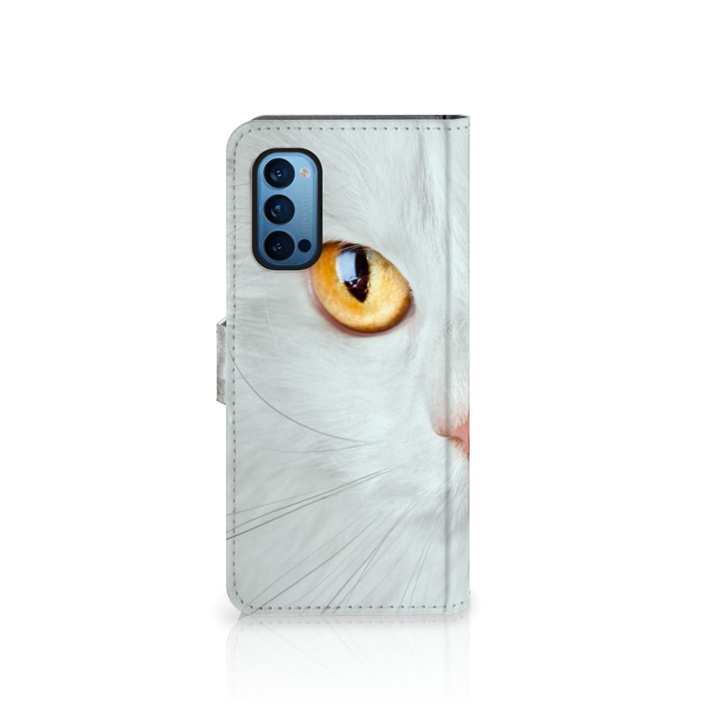 OPPO Reno 4 Pro 5G Telefoonhoesje met Pasjes Witte Kat