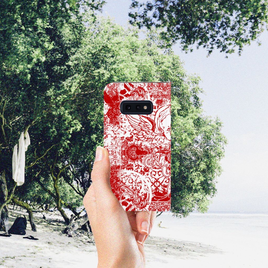 Mobiel BookCase Samsung Galaxy S10e Angel Skull Rood