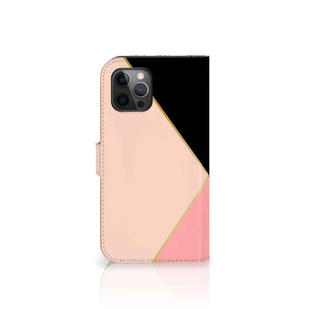 Apple iPhone 12 Pro Max Book Case Zwart Roze Vormen