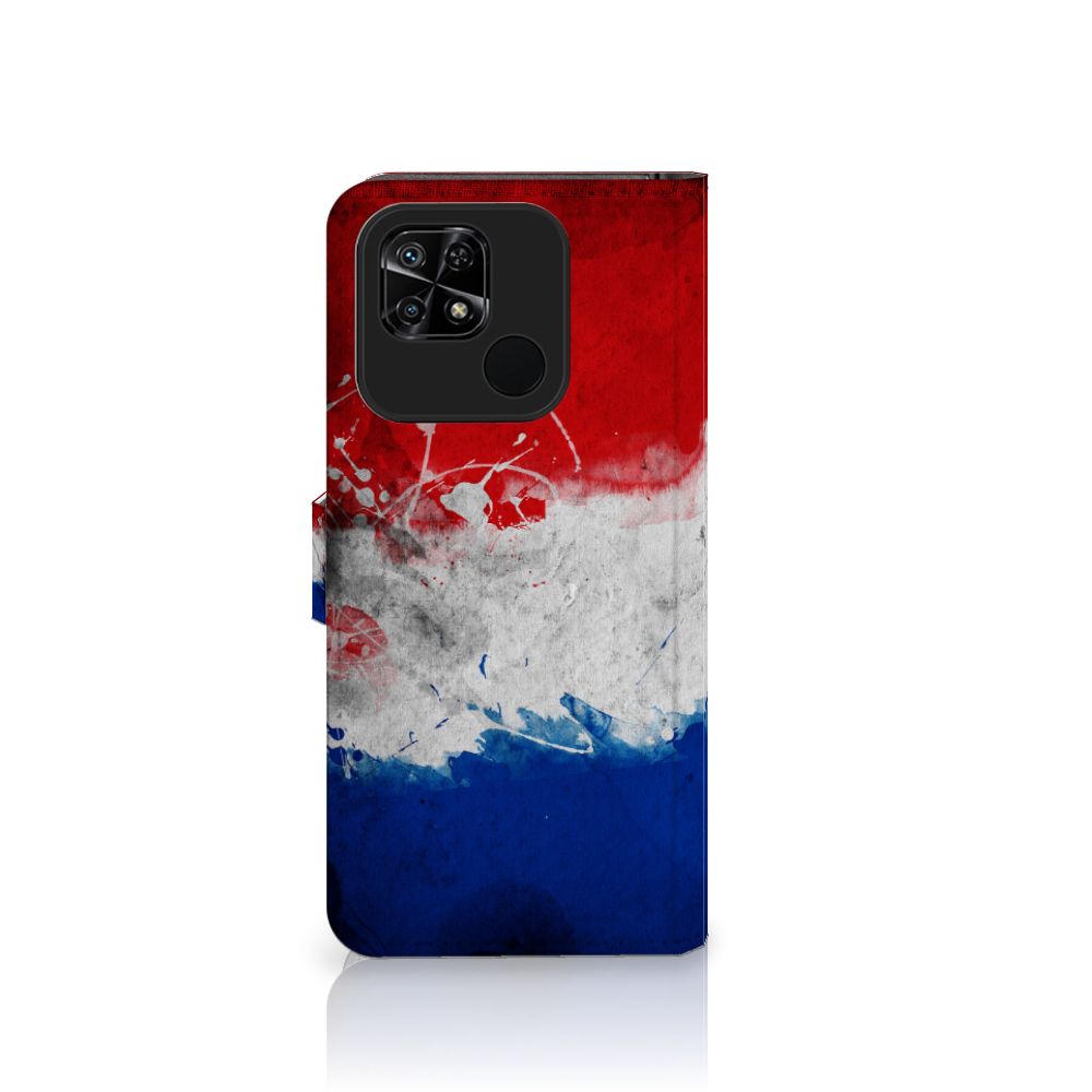 Xiaomi Redmi 10C Bookstyle Case Nederland met een artistieke Nederlandse vlag design.