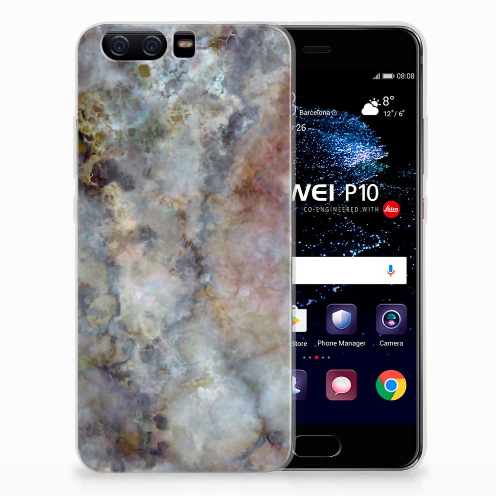 Huawei P10 TPU Siliconen Hoesje Marmer Grijs