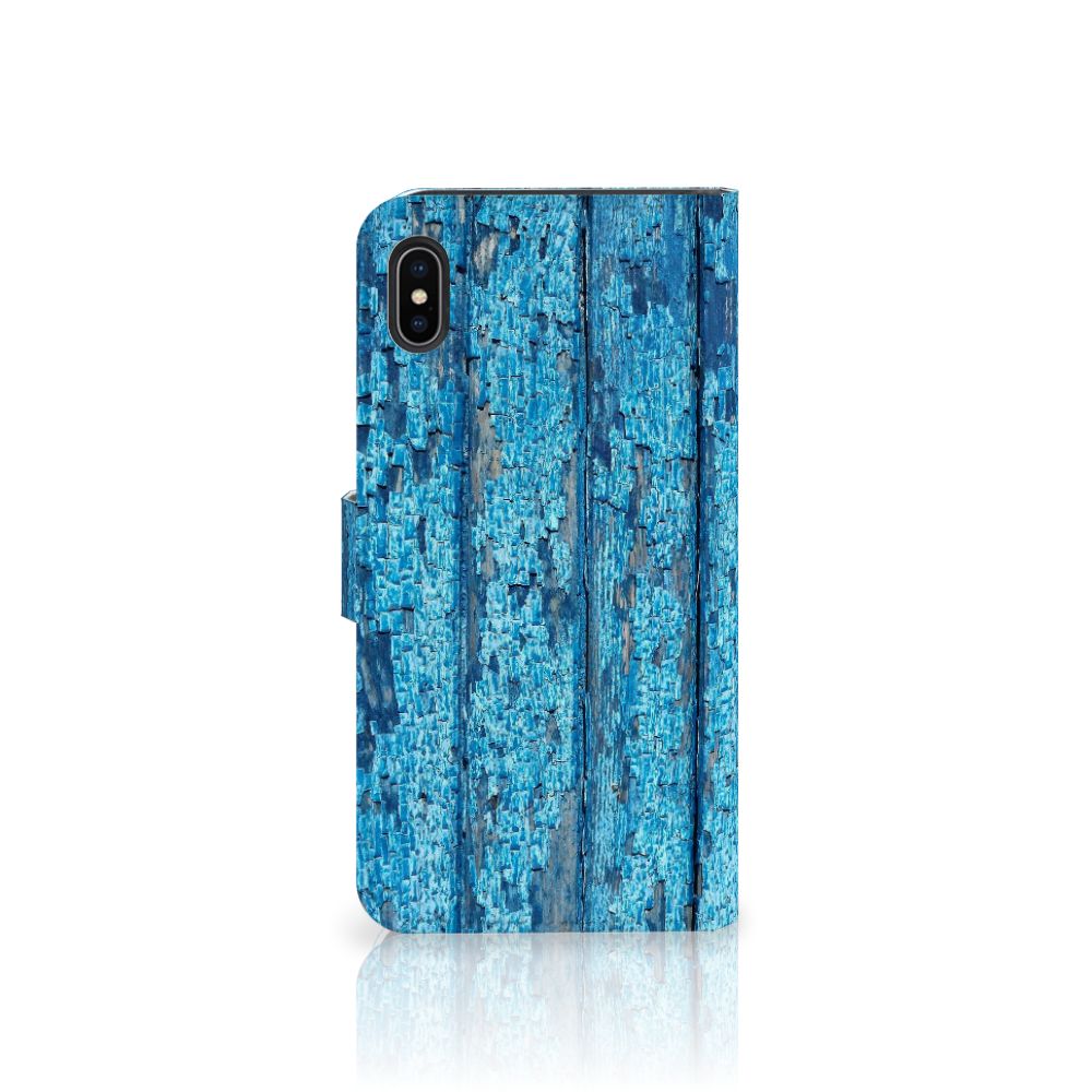 Apple iPhone Xs Max Book Style Case Wood Blue