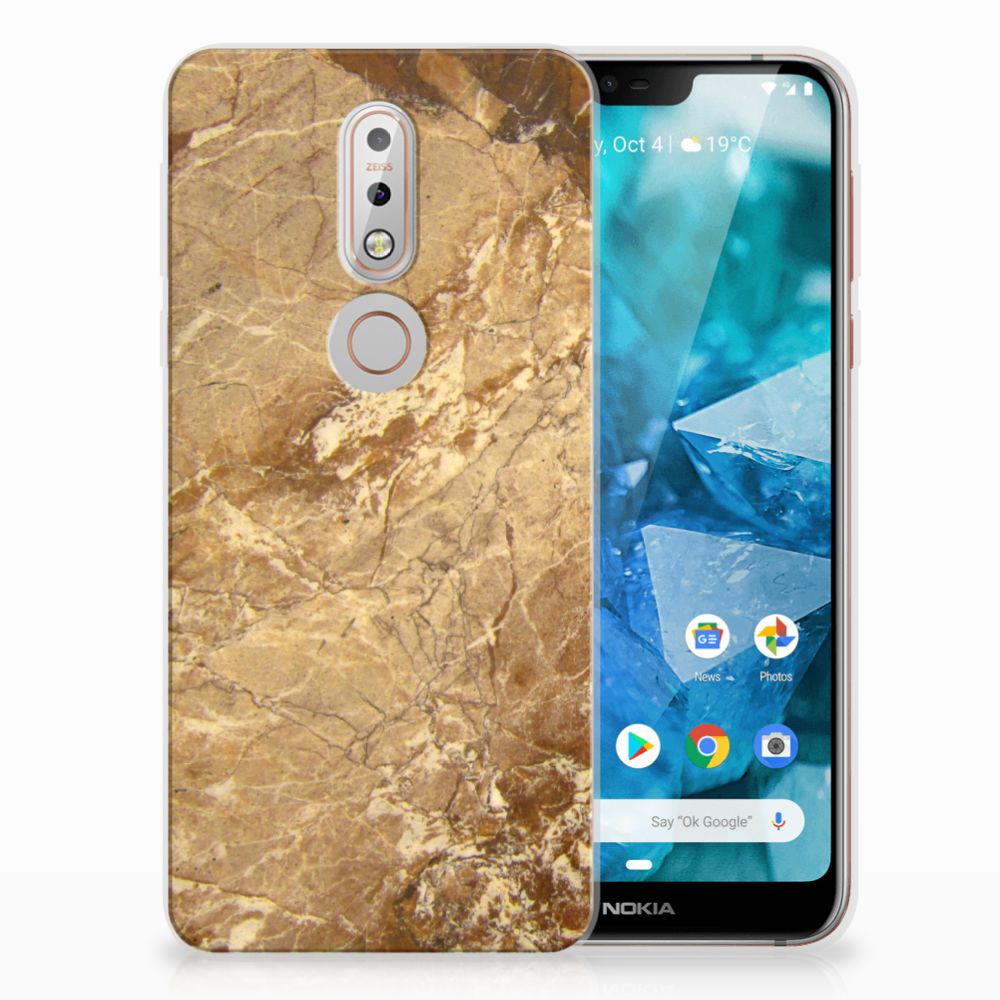 Nokia 7.1 TPU Siliconen Hoesje Marmer Creme