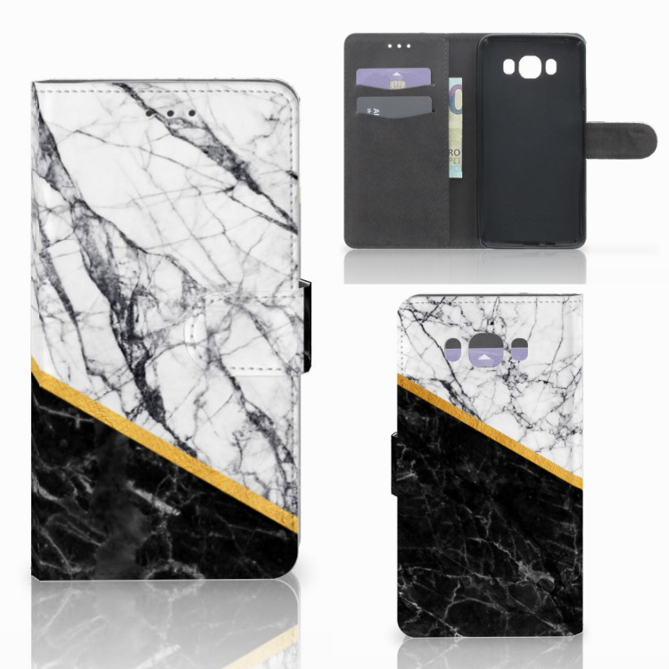 Samsung Galaxy J7 2016 Bookcase Marmer Wit Zwart - Origineel Cadeau Man