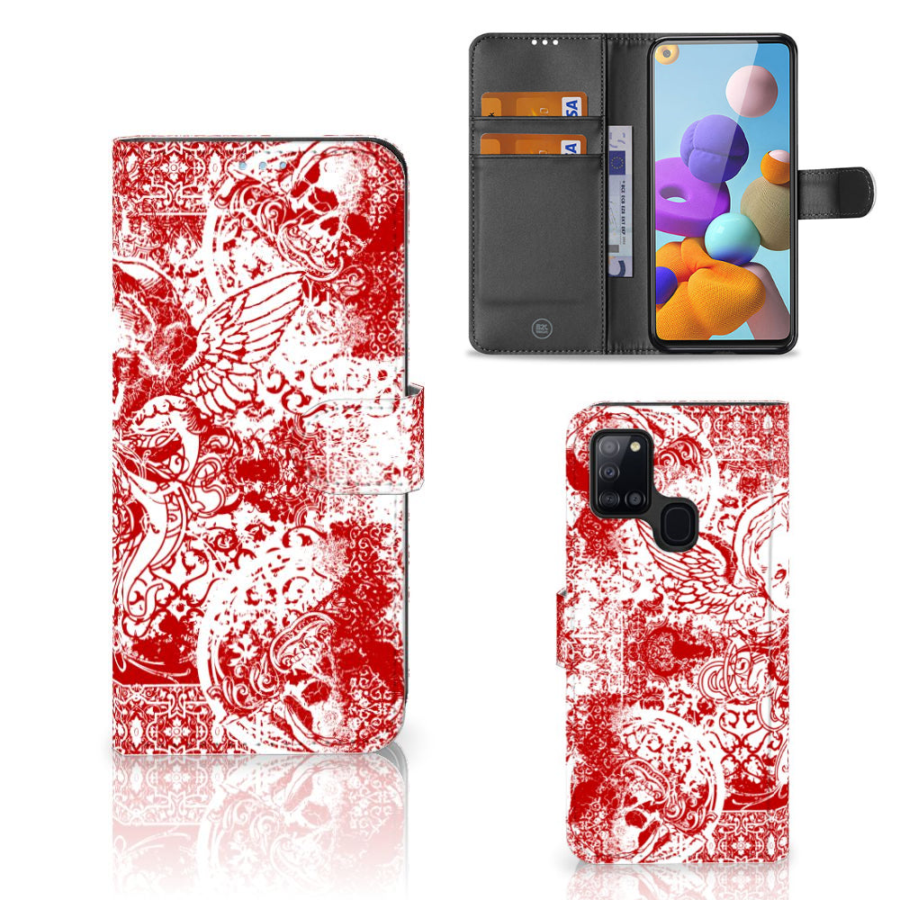 Telefoonhoesje met Naam Samsung Galaxy A21s Angel Skull Rood