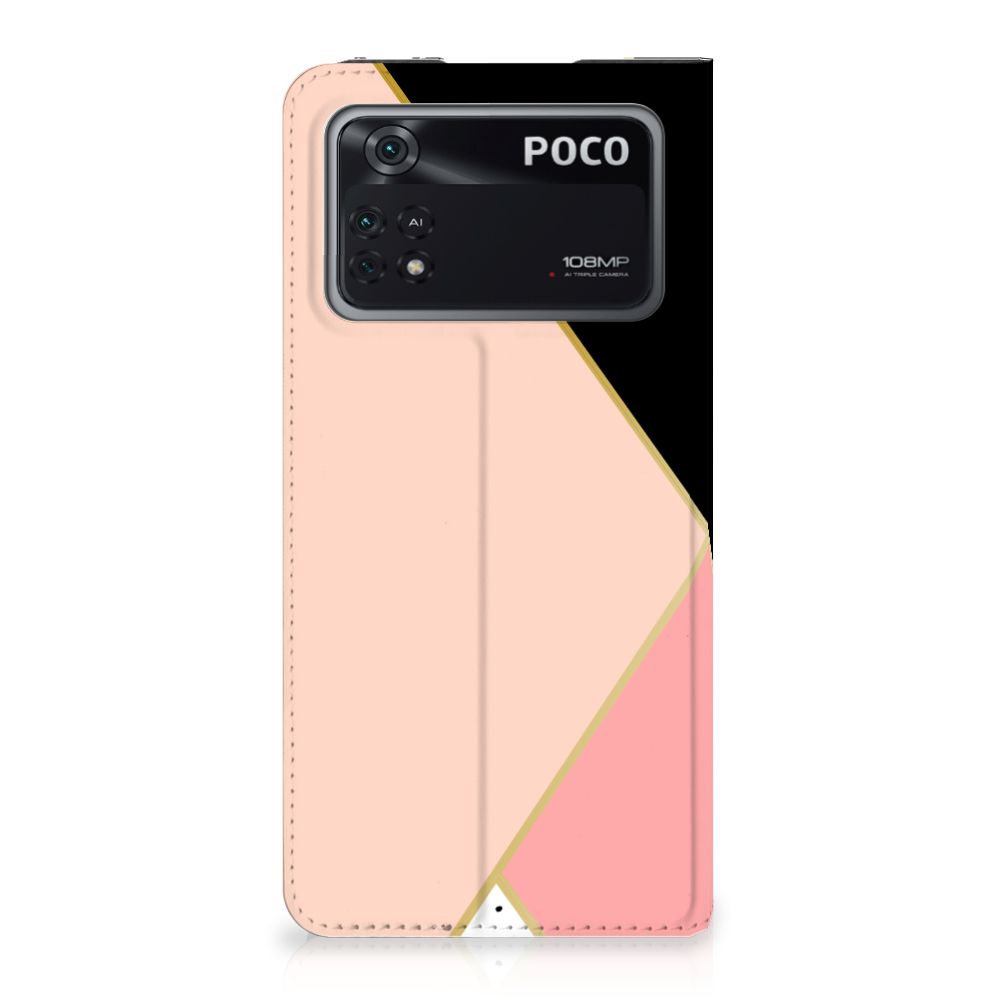 Poco X4 Pro 5G Stand Case Zwart Roze Vormen - B2C Telecom