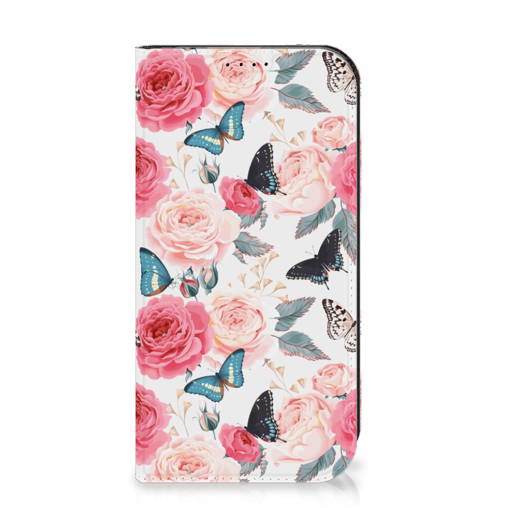 iPhone 15 Pro Smart Cover Butterfly Roses met een prachtig bloemen- en vlinderdesign 🌷🦋.