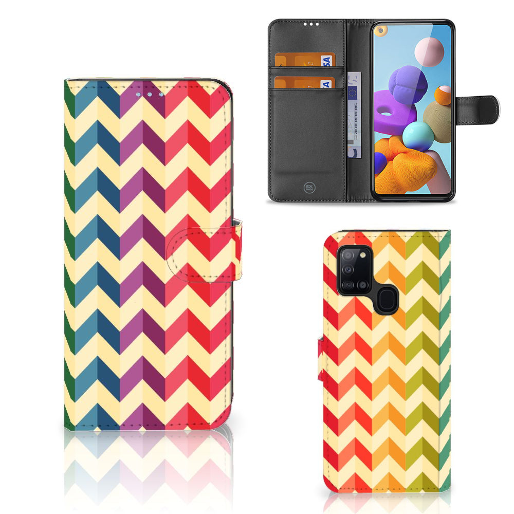 Samsung Galaxy A21s Telefoon Hoesje Zigzag Multi Color