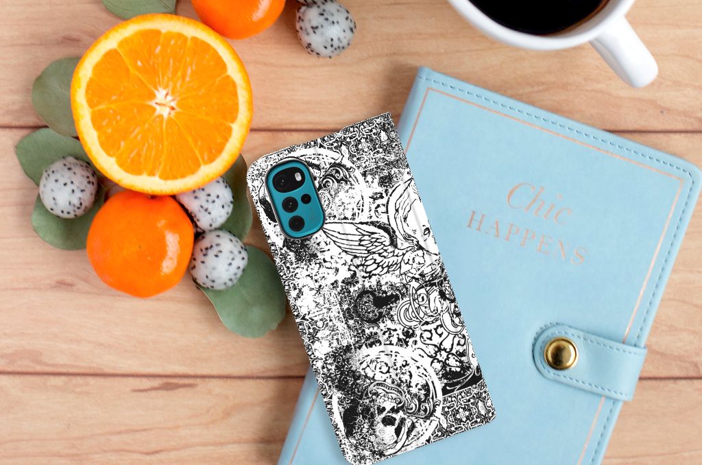 Mobiel BookCase Motorola Moto G22 Skulls Angel - B2C Telecom