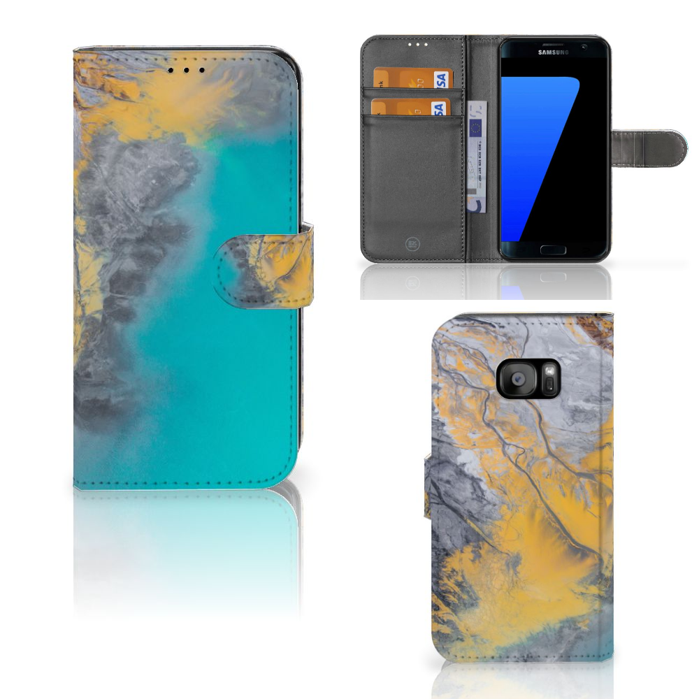 Samsung Galaxy S7 Edge Bookcase Marble Blue Gold