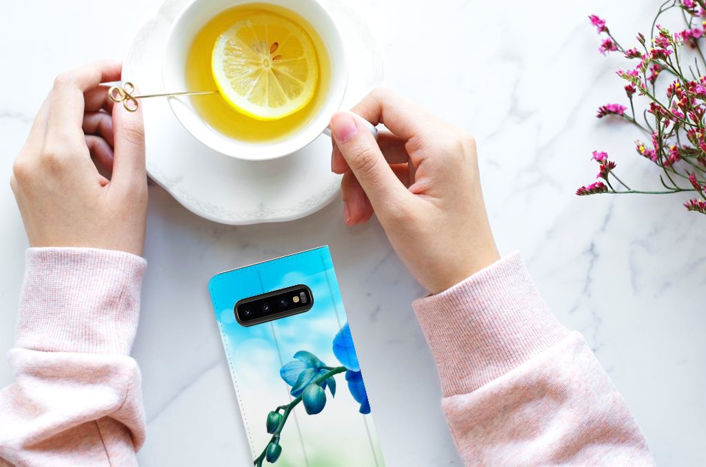 Samsung Galaxy S10 Smart Cover Orchidee Blauw - Cadeau voor je Moeder