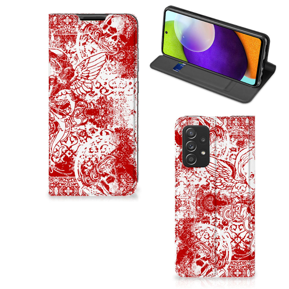 Mobiel BookCase Samsung Galaxy A52 Angel Skull Rood