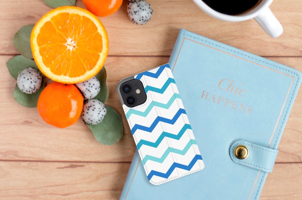 iPhone 12 Mini Hoesje met Magneet Zigzag Blauw - B2C Telecom